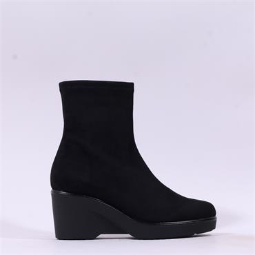 Miss Elastic Cushy Wedge Pull On Boot - Black Suede